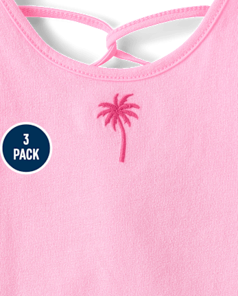 Toddler Girls Embroidered Palm Tree Lettuce Tank Top 3-Pack