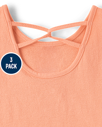 Toddler Girls Embroidered Palm Tree Lettuce Tank Top 3-Pack