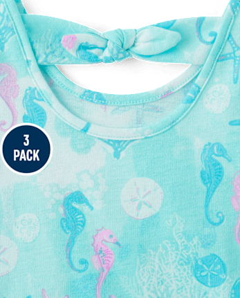 Toddler Girls Glitter Sea Creature Bow Back Tank Top 3-Pack