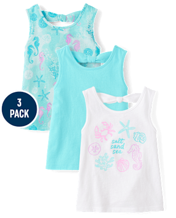 Toddler Girls Glitter Sea Creature Bow Back Tank Top 3-Pack