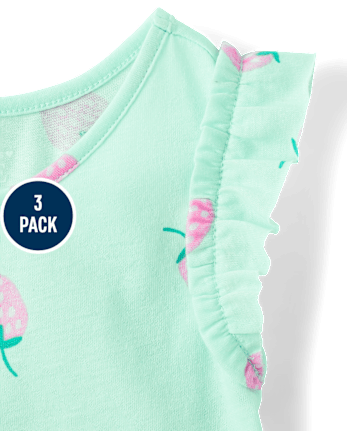 Toddler Girls Puff Print Fruit Ruffle Tank Top 3-Pack