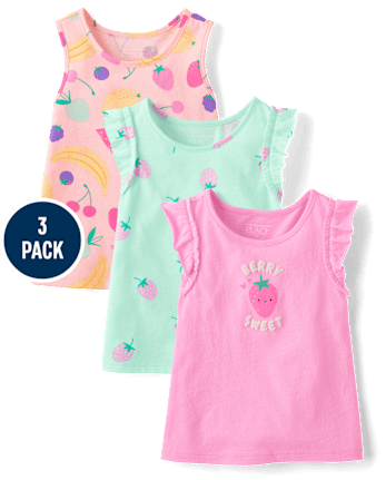 Toddler Girls Puff Print Fruit Ruffle Tank Top 3-Pack