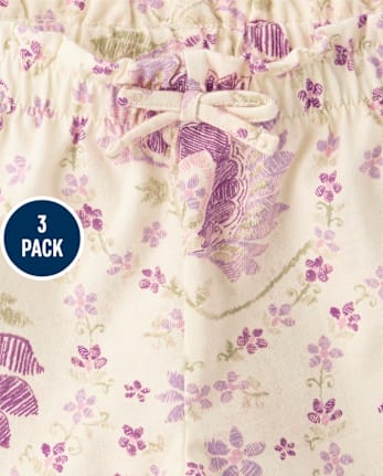 Toddler Girls Floral Paperbag Waist Shorts 3-Pack