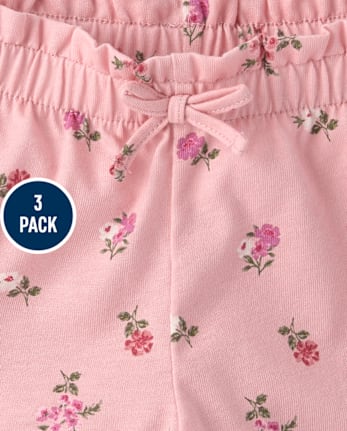 Toddler Girls Floral Paperbag Waist Shorts 3-Pack