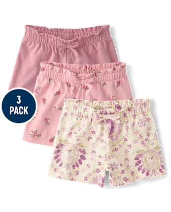 Toddler Girls Floral Paperbag Waist Shorts 3-Pack