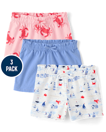 Toddler Girls Coastal Paperbag Waist Shorts 3-Pack