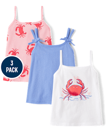 Toddler Girls Crab Tank Top 3-Pack