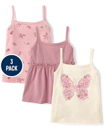 Toddler Girls Glitter Floral Butterfly Tank Top 3-Pack