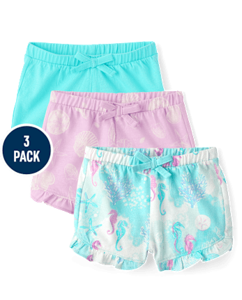 Baby Girls Seashell Ruffle Shorts 3-Pack