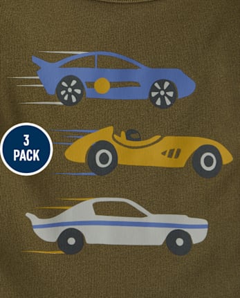 Baby And Toddler Boys Racecar Top 3-Pack