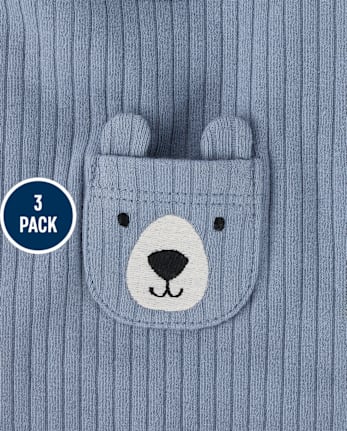 Baby Boys Embroidered Bear Bib 3-Pack