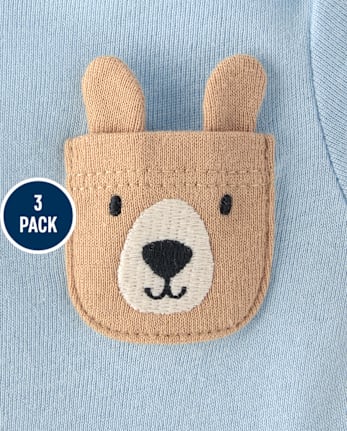Baby Boys Embroidered Bear Bodysuit 3-Pack