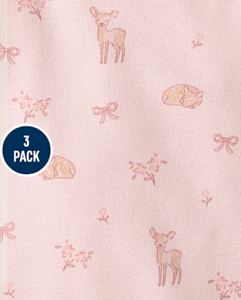 Baby Girls Embroidered Deer Bodysuit 3-Pack