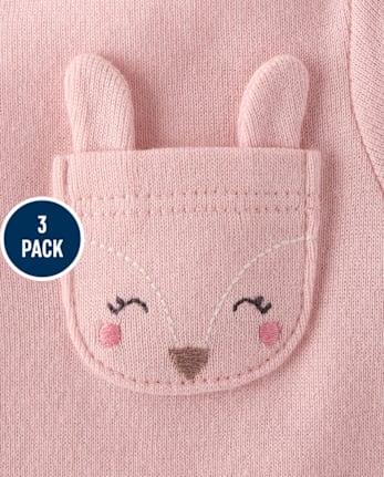 Baby Girls Embroidered Deer Bodysuit 3-Pack