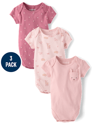Baby Girls Embroidered Deer Bodysuit 3-Pack