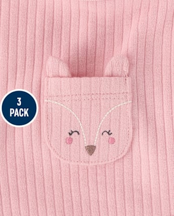 Baby Girls Embroidered Deer Bib 3-Pack