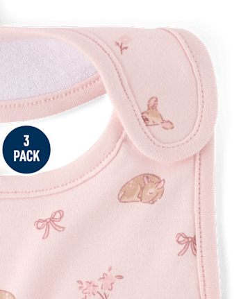 Baby Girls Embroidered Deer Bib 3-Pack