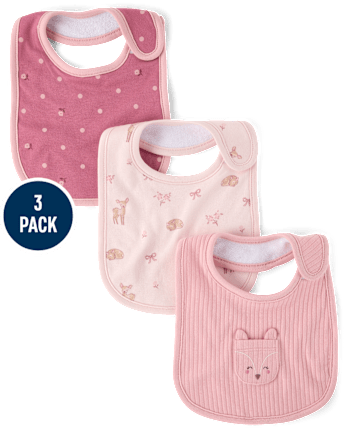 Baby Girls Embroidered Deer Bib 3-Pack