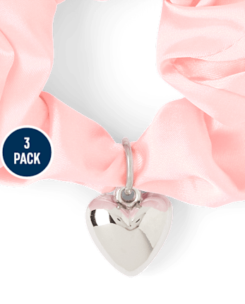 Girls Satin Heart Charm Scrunchie 3-Pack