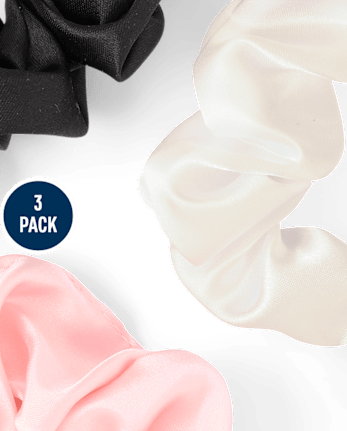 Girls Satin Heart Charm Scrunchie 3-Pack