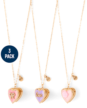 Girls Bow Locket BFF Necklace 3-Pack