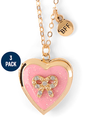 Girls Bow Locket BFF Necklace 3-Pack