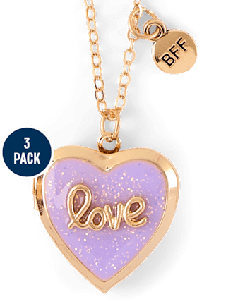 Girls Bow Locket BFF Necklace 3-Pack