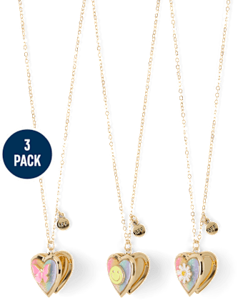 Girls Butterfly Locket BFF Necklace 3-Pack - MULTI CLR