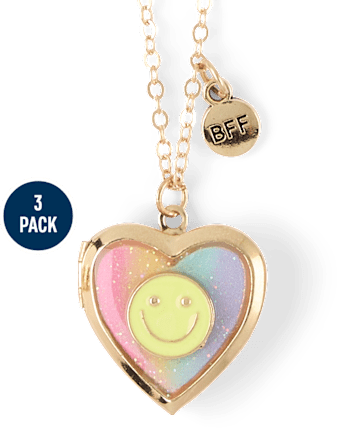 Girls Butterfly Locket BFF Necklace 3-Pack - MULTI CLR