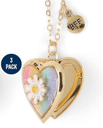 Girls Butterfly Locket BFF Necklace 3-Pack - MULTI CLR