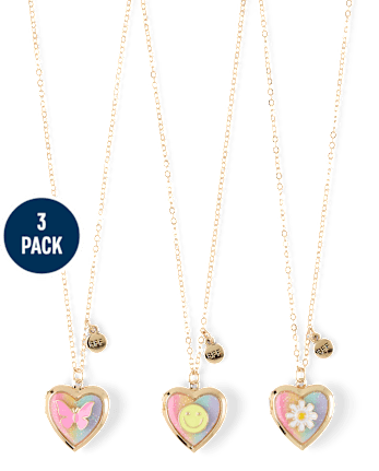 Girls Butterfly Locket BFF Necklace 3-Pack - MULTI CLR