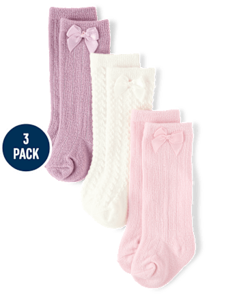 Baby Girls Bow Pointelle At Knee Socks 3-Pack