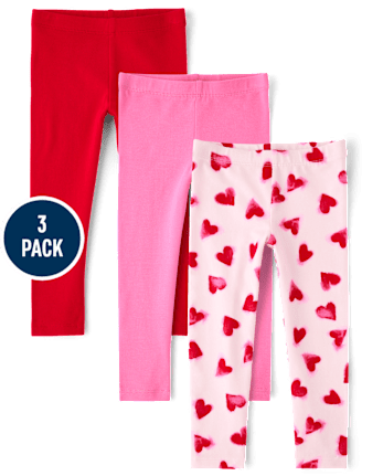 Baby And Toddler Girls Heart Leggings 3-Pack - RUBY