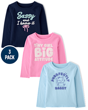 Baby And Toddler Girls Sassy Graphic Tee 3-Pack - MULTI CLR