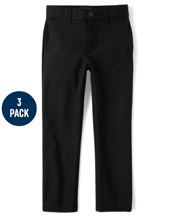 Pantalones chinos ajustados de secado rápido para uniforme para niños, paquete de 3