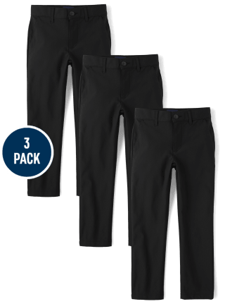 Pantalones chinos ajustados de secado rápido para uniforme para niños, paquete de 3