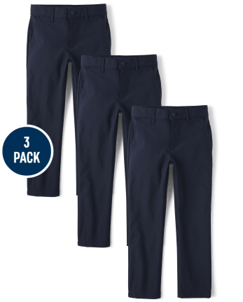 Boys Uniform Quick Dry Straight Chino Pants 3-Pack