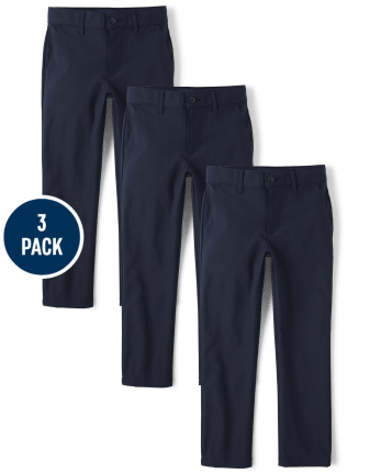 Boys Uniform Quick Dry Skinny Chino Pants 3-Pack