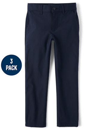 Pantalones chinos ajustados de secado rápido para uniforme para niños, paquete de 3