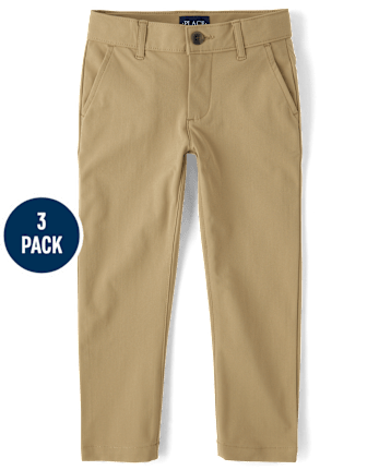 Pantalones chinos ajustados de secado rápido para uniforme para niños, paquete de 3
