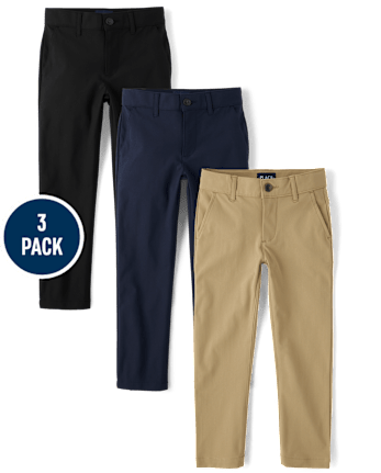 Boys Uniform Quick Dry Straight Chino Pants 3-Pack