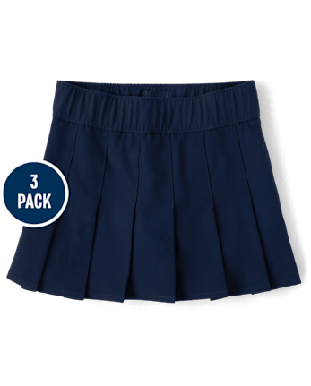 Falda pantalón plisada de secado rápido uniforme para niñas, paquete de 3