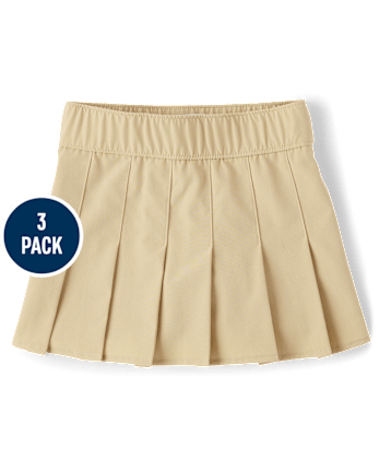 Falda pantalón plisada de secado rápido uniforme para niñas, paquete de 3