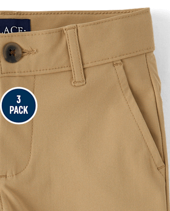 Pantalones chinos ajustados de secado rápido para uniforme para niños, paquete de 3