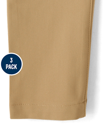 Pantalones chinos ajustados de secado rápido para uniforme para niños, paquete de 3