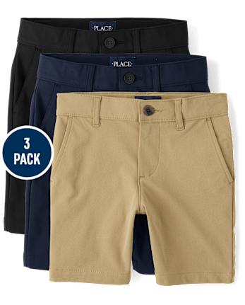 Paquete de 3 pantalones cortos chinos uniformes de secado rápido para niños