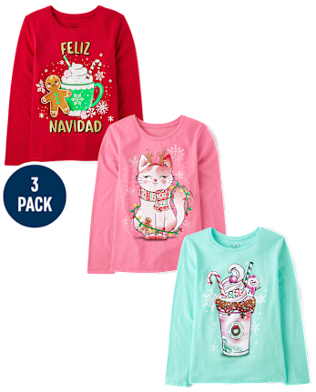 Girls Christmas Graphic Tee 3-Pack