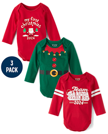 Unisex Baby Christmas Graphic Bodysuit 3-Pack