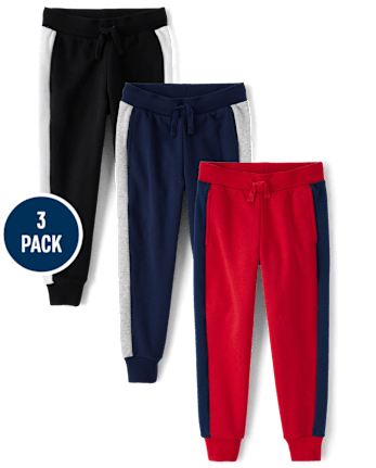 Boys Side Stripe Fleece Jogger Pants 3-Pack