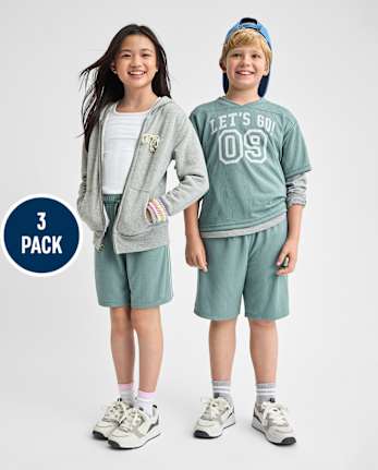 Kids Quick Dry Side Stripe Mesh Active Shorts 3-Pack